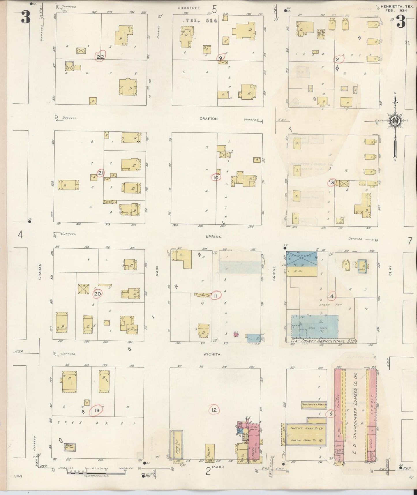 Sanborn Fire Insurance Map from Henrietta, Clay County, Texas (1944), Sheet #0003 - Complete Map Set gallery image, historic Sanborn map, vintage wall art, Texas Texas