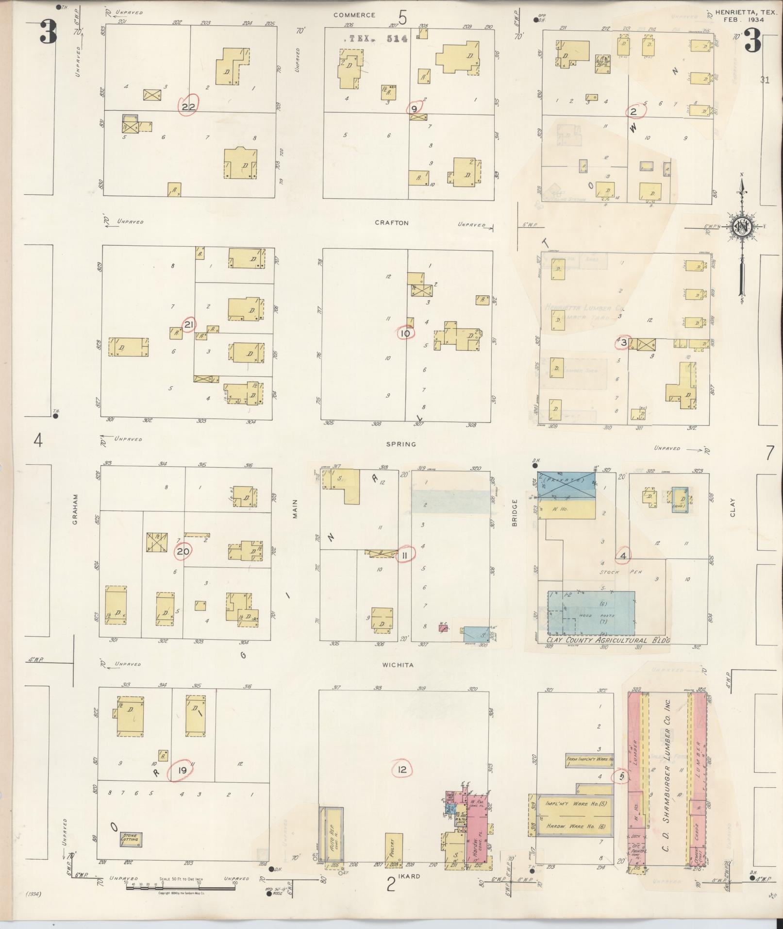 Sanborn Fire Insurance Map from Henrietta, Clay County, Texas (1944), Sheet #0003 - Complete Map Set gallery image, historic Sanborn map, vintage wall art, Texas Texas