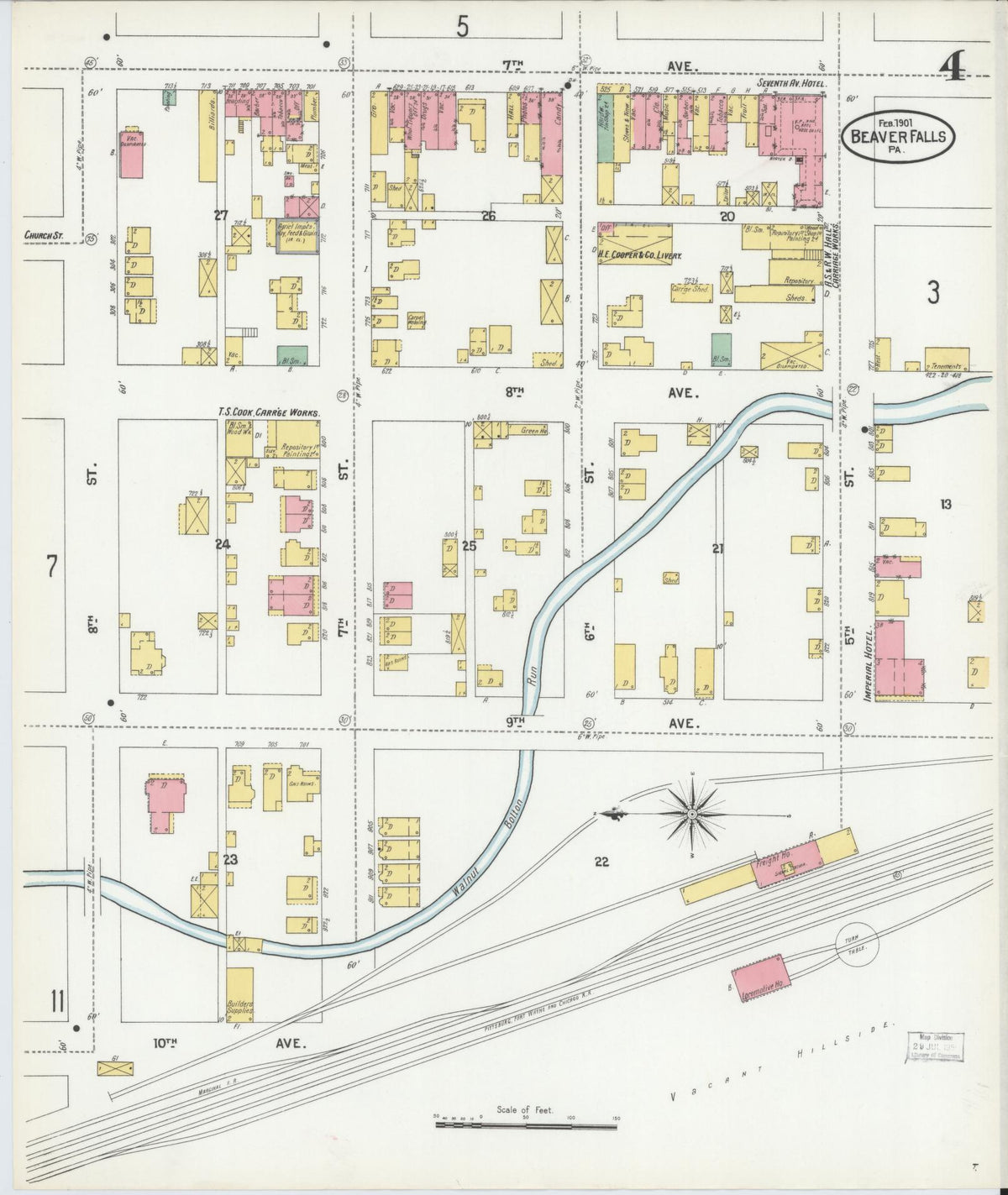 Sanborn Fire Insurance Map from Beaver Falls, Beaver County, Pennsylvania (1901), Sheet #0004 - Complete Map Set gallery image, historic Sanborn map, vintage wall art, Pennsylvania Pennsylvania