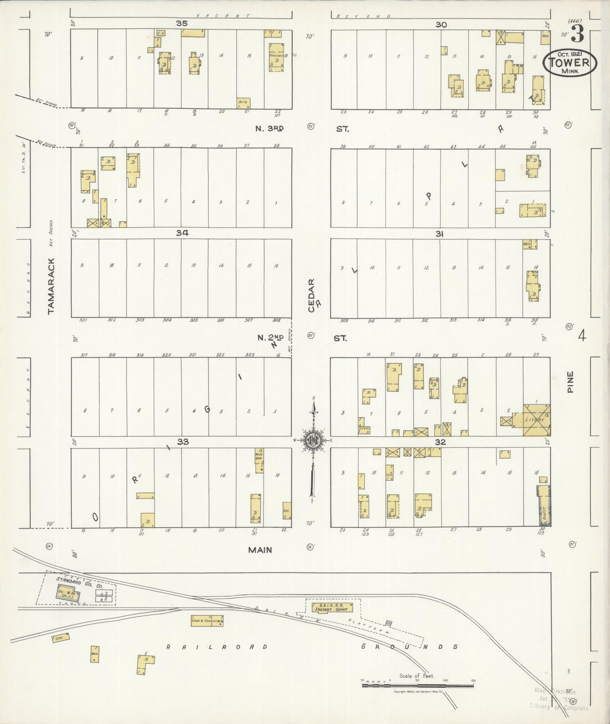 Sanborn Fire Insurance Map from Tower, Saint Louis County, Minnesota (1921), Sheet #0003 - Historic Sanborn Fire Insurance Map Print, vintage old map wall art, antique decor, genealogy gift, Minnesota Minnesota map