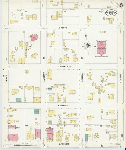 Sanborn Fire Insurance Map from Victoria, Victoria County, Texas (1907), Sheet #0003 - Complete Map Set gallery image, historic Sanborn map, vintage wall art, Texas Texas