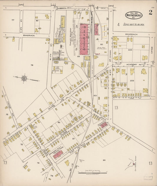 Sanborn Fire Insurance Map from Waynesboro, Burke County, Georgia (1921), Sheet #0002 - Historic Sanborn Fire Insurance Map Print, vintage old map wall art, antique decor, genealogy gift, Georgia Georgia map