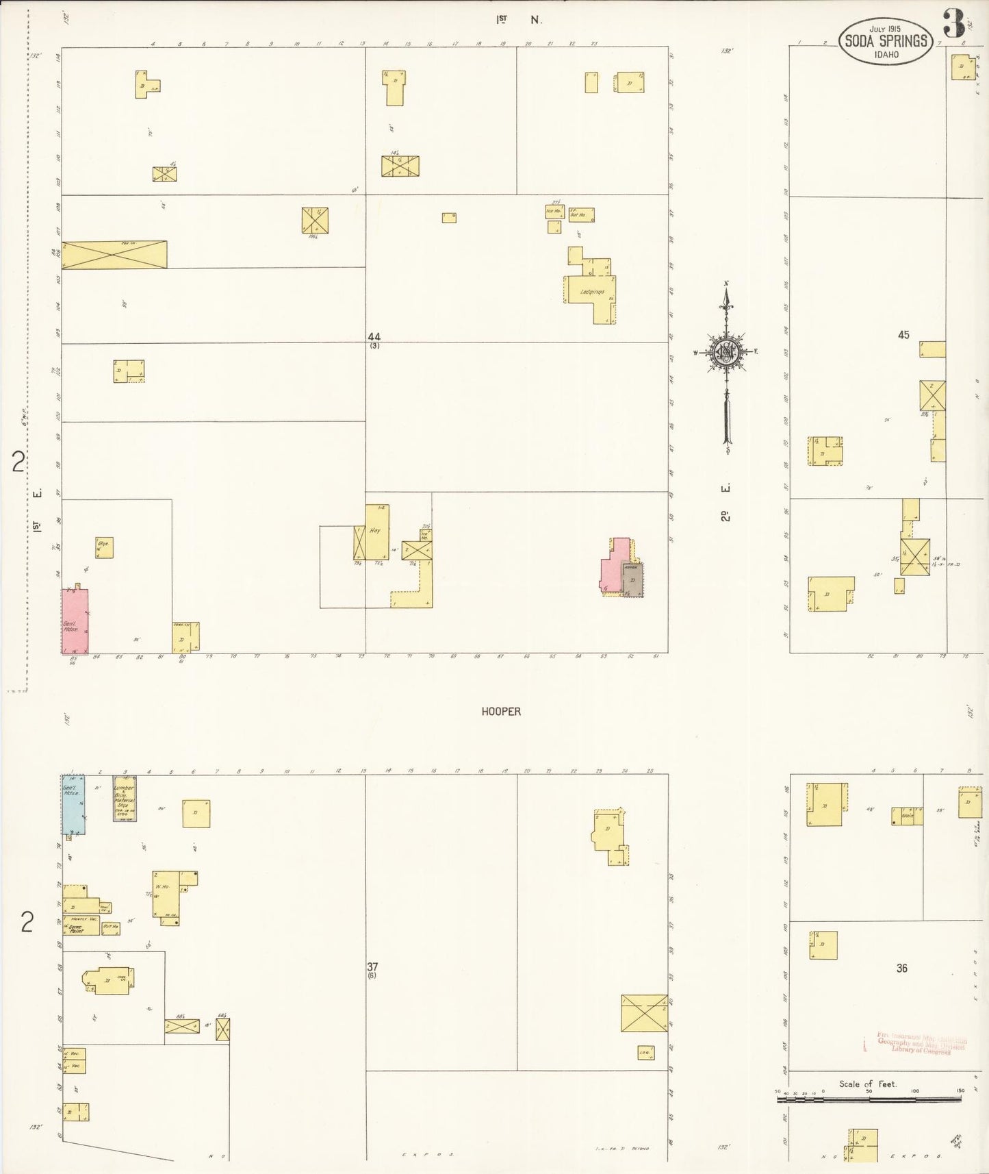 Sanborn Fire Insurance Map from Soda Springs, Caribou County, Idaho (1915), Sheet #0003 - Historic Sanborn Fire Insurance Map Print, vintage old map wall art, antique decor, genealogy gift, Idaho Idaho map