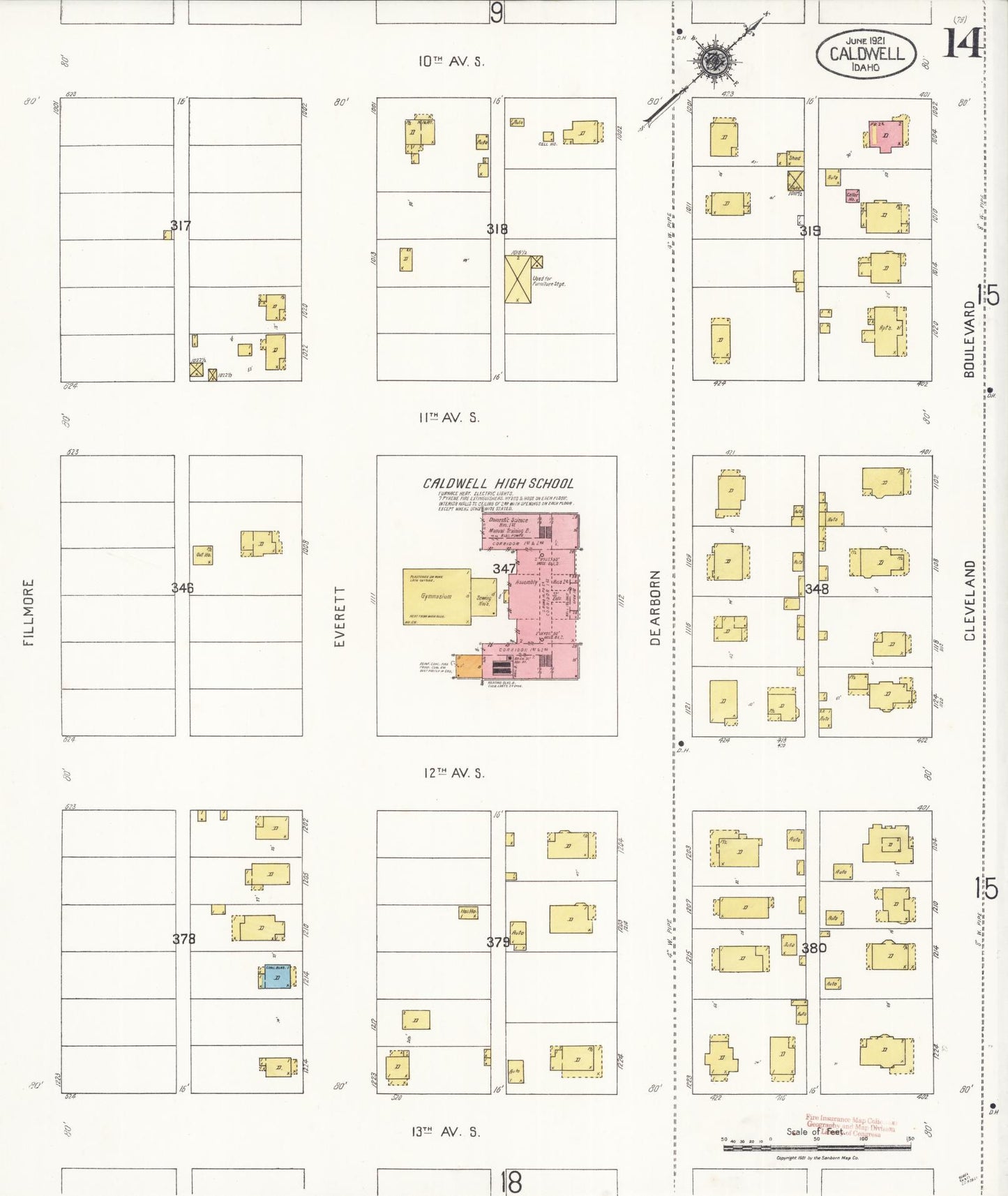 Sanborn Fire Insurance Map from Caldwell, Canyon County, Idaho (1921), Sheet #0014 - Complete Map Set gallery image, historic Sanborn map, vintage wall art, Idaho Idaho