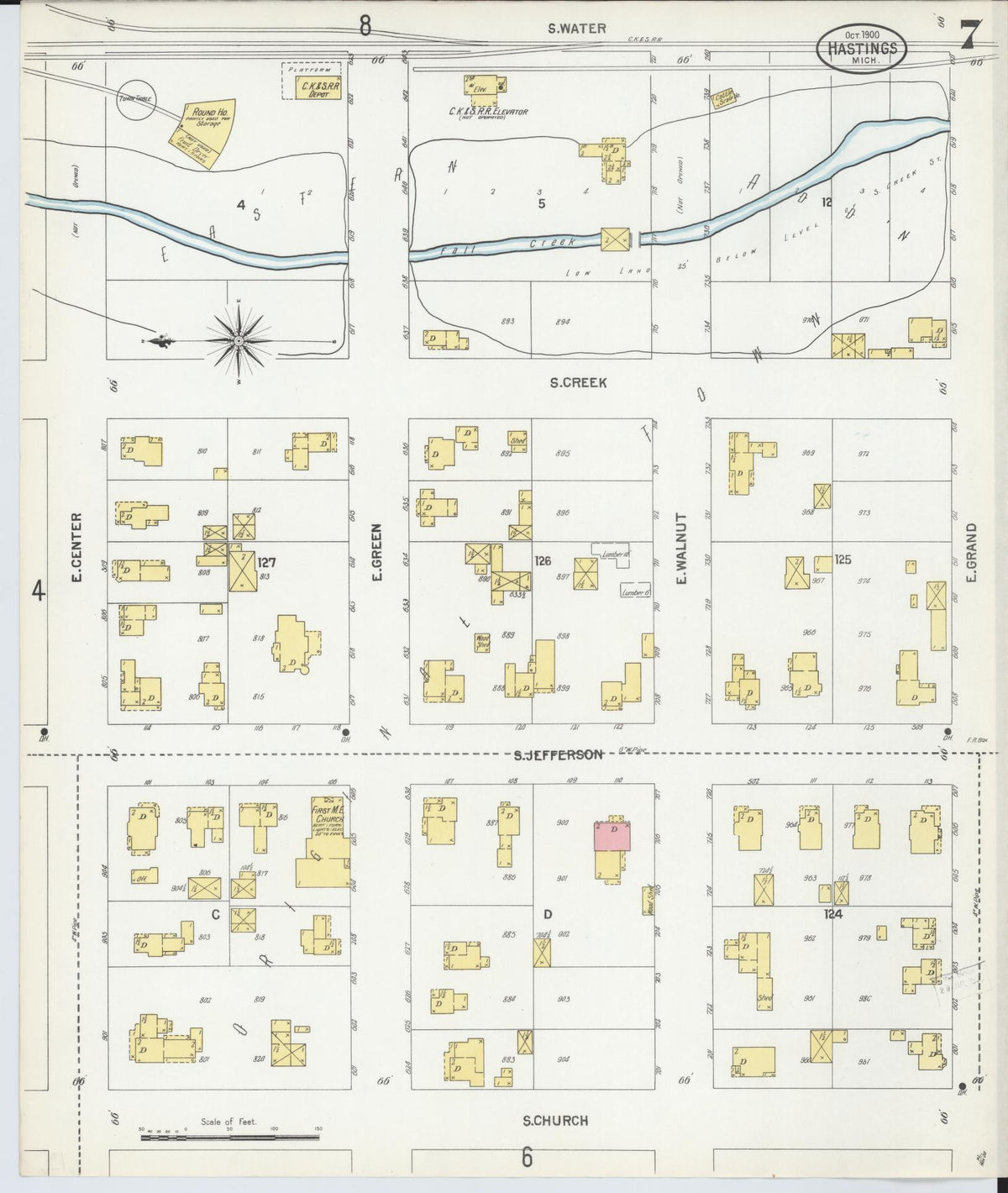 Sanborn Fire Insurance Map from Hastings, Barry County, Michigan (1900), Sheet #0007 - Complete Map Set gallery image, historic Sanborn map, vintage wall art, Michigan Michigan