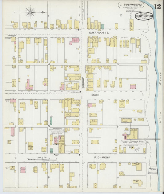 Sanborn Fire Insurance Map from Huntington, Cabell County, West Virginia (1893), Sheet #0012 - Historic Sanborn Fire Insurance Map Print, vintage old map wall art, antique decor, genealogy gift, West Virginia West Virginia map