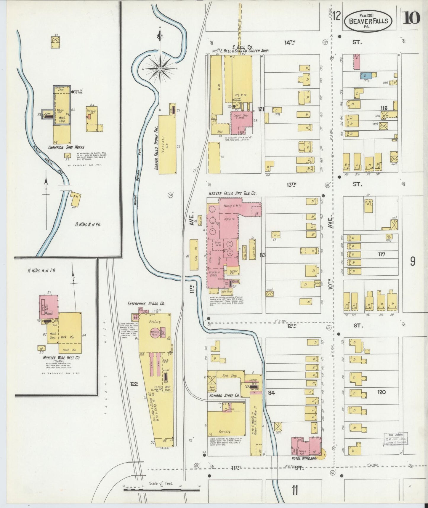 Sanborn Fire Insurance Map from Beaver Falls, Beaver County, Pennsylvania (1901), Sheet #0010 - Historic Sanborn Fire Insurance Map Print, vintage old map wall art, antique decor, genealogy gift, Pennsylvania Pennsylvania map