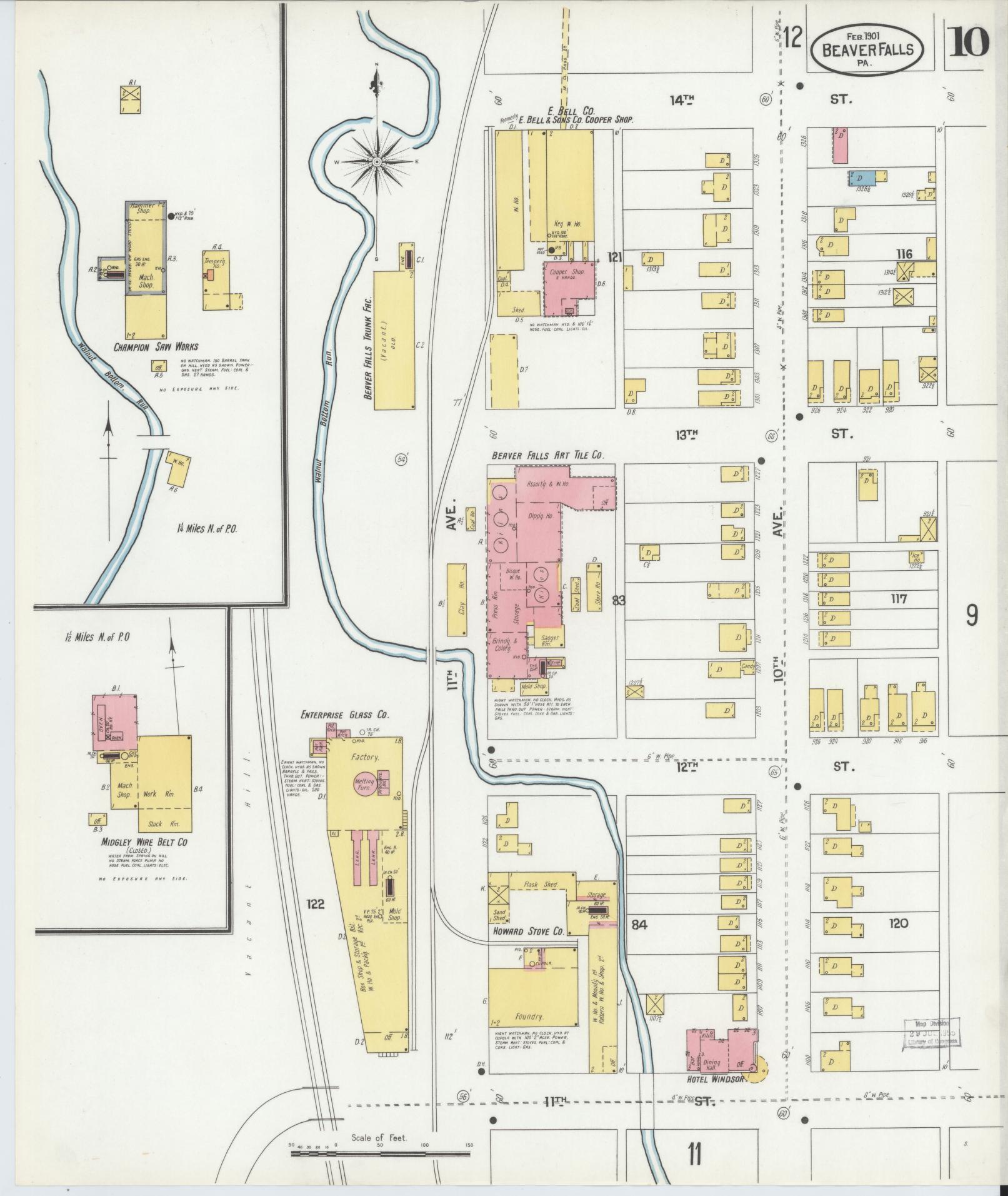 Sanborn Fire Insurance Map from Beaver Falls, Beaver County, Pennsylvania (1901), Sheet #0010 - Historic Sanborn Fire Insurance Map Print, vintage old map wall art, antique decor, genealogy gift, Pennsylvania Pennsylvania map