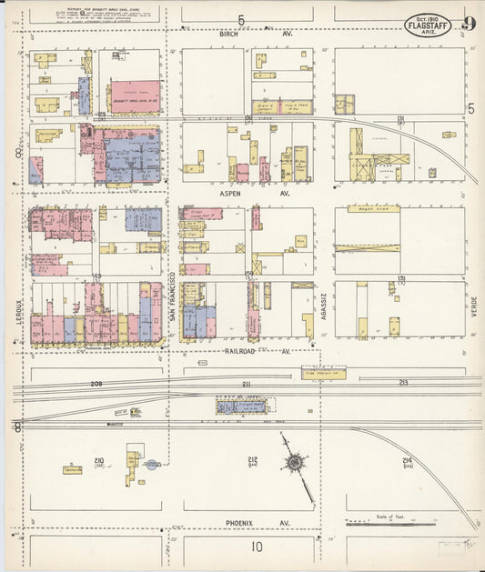 Sanborn Fire Insurance Map from Flagstaff, Coconino County, Arizona (1910), Sheet #0009 - Historic Sanborn Fire Insurance Map Print, vintage old map wall art, antique decor, genealogy gift, Arizona Arizona map