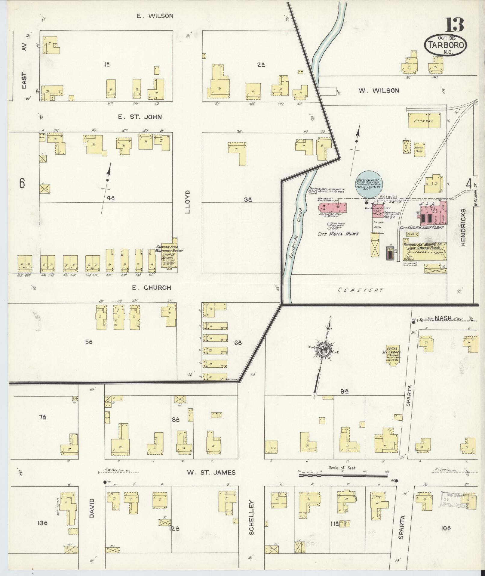 Sanborn Fire Insurance Map from Tarboro, Edgecombe County, North Carolina (1913), Sheet #0013 - Complete Map Set gallery image, historic Sanborn map, vintage wall art, North Carolina North Carolina