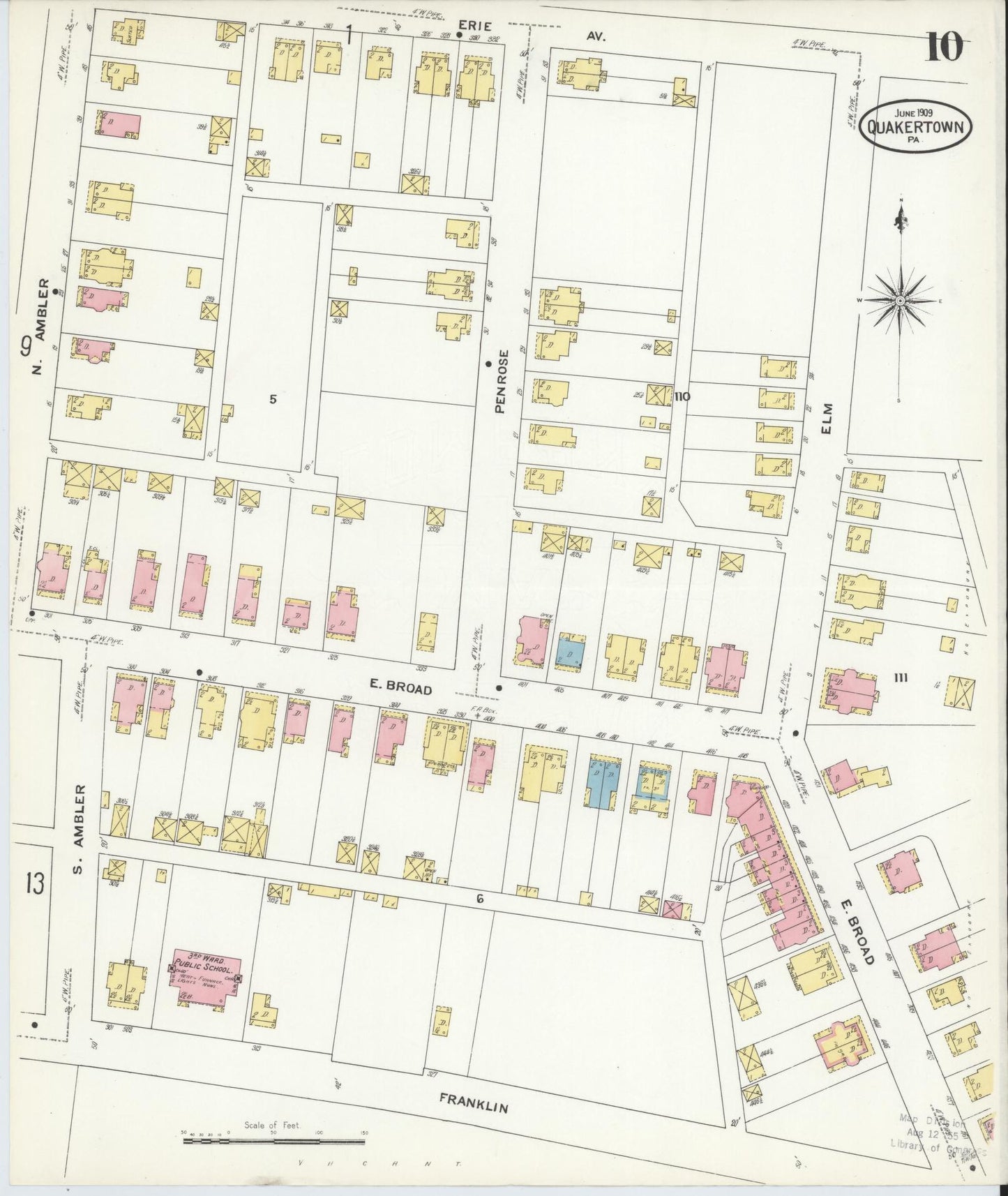 Sanborn Fire Insurance Map from Quakertown, Bucks County, Pennsylvania (1909), Sheet #0010 - Complete Map Set gallery image, historic Sanborn map, vintage wall art, Pennsylvania Pennsylvania