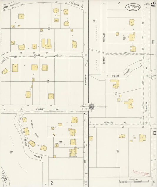 Sanborn Fire Insurance Map from Hollywood, Los Angeles County, California (1913), Sheet #0002 - Historic Sanborn Fire Insurance Map Print, vintage old map wall art, antique decor, genealogy gift, California California map