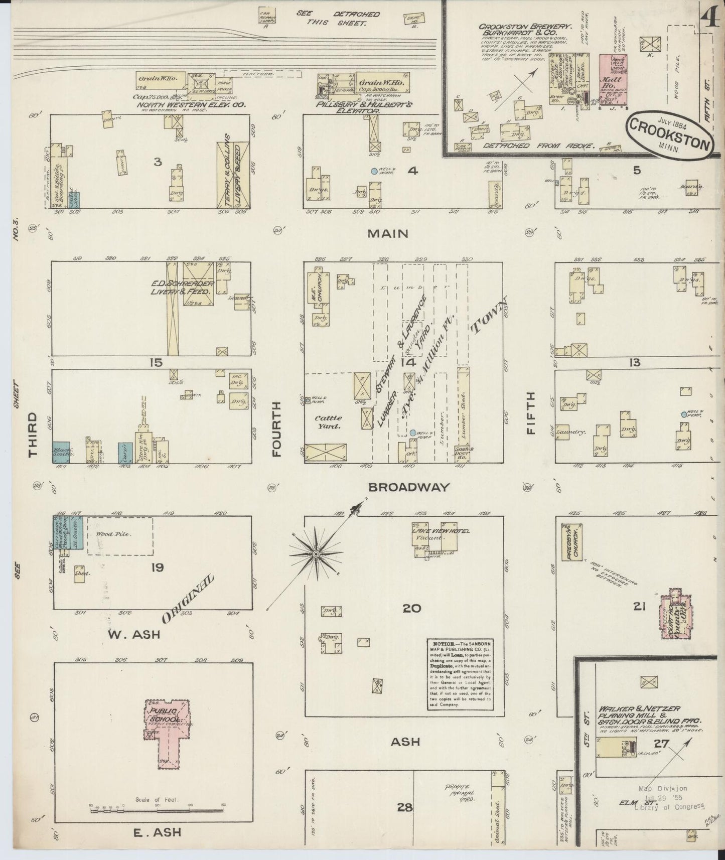 Sanborn Fire Insurance Map from Crookston, Polk County, Minnesota (1884), Sheet #0004 - Historic Sanborn Fire Insurance Map Print, vintage old map wall art, antique decor, genealogy gift, Minnesota Minnesota map