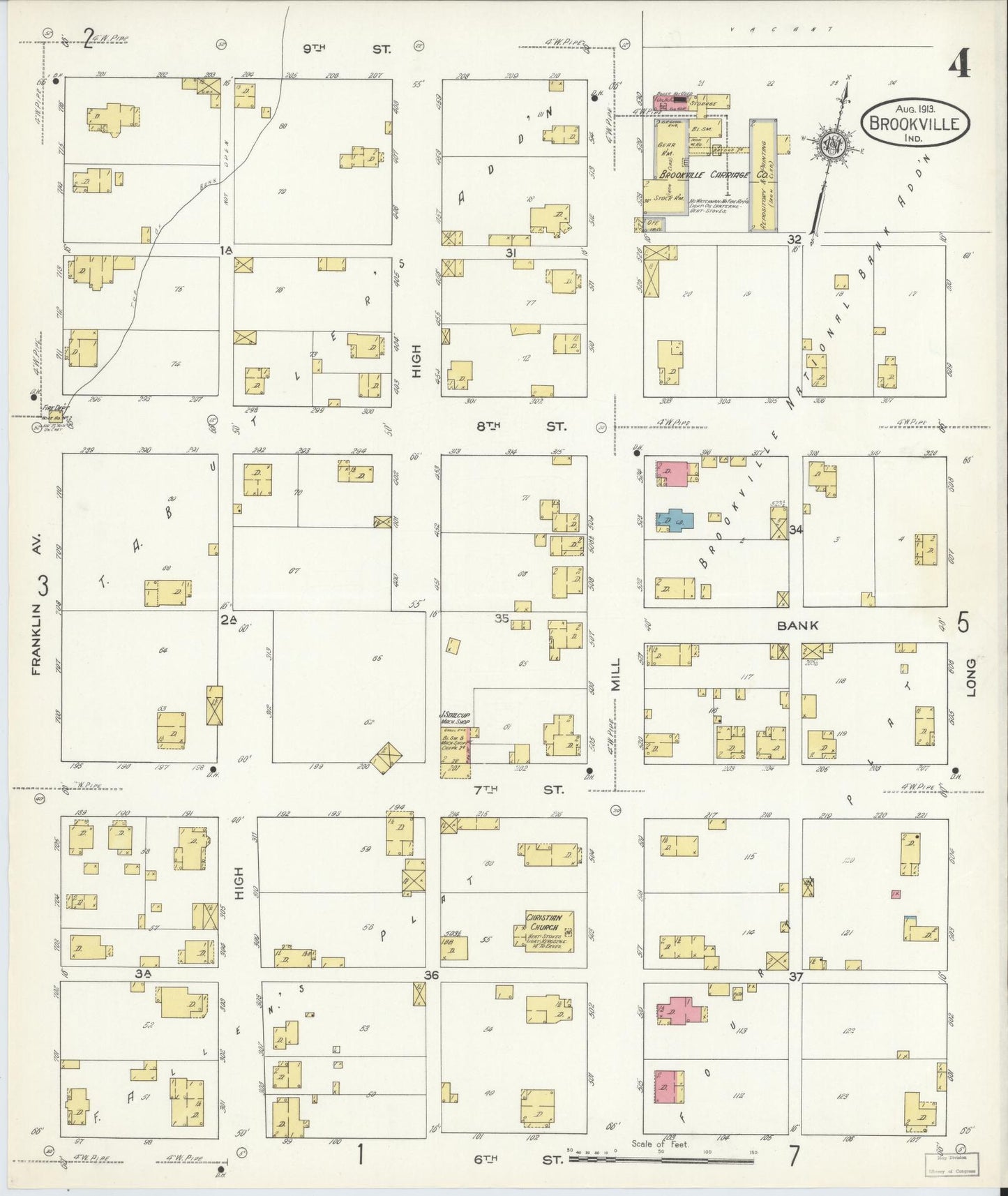 Sanborn Fire Insurance Map from Brookville, Franklin County, Indiana (1913), Sheet #0004 - Complete Map Set gallery image, historic Sanborn map, vintage wall art, Indiana Indiana