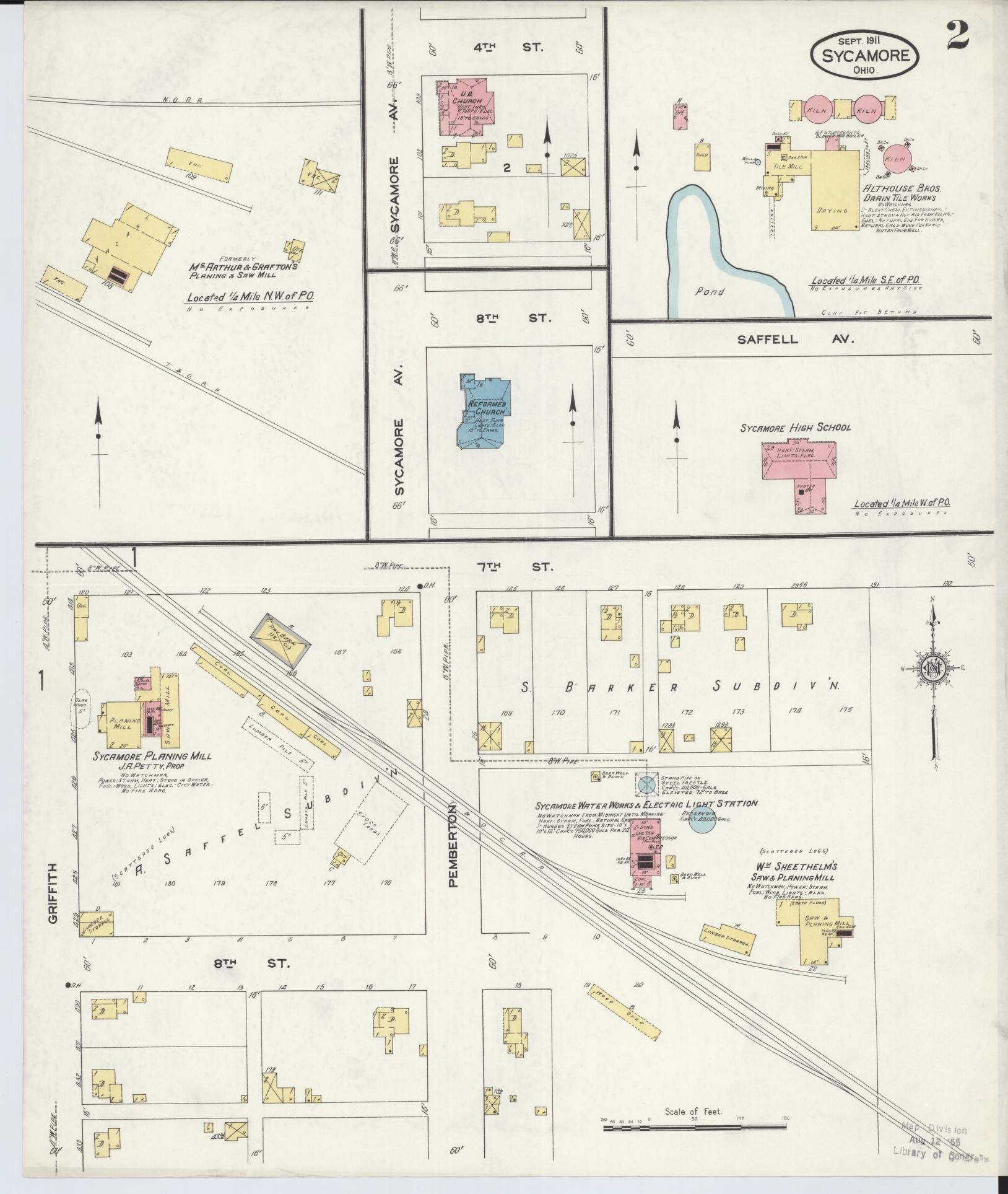 Sanborn Fire Insurance Map from Sycamore, Wyandot County, Ohio (1911), Sheet #0002 - Historic Sanborn Fire Insurance Map Print, vintage old map wall art, antique decor, genealogy gift, Ohio Ohio map