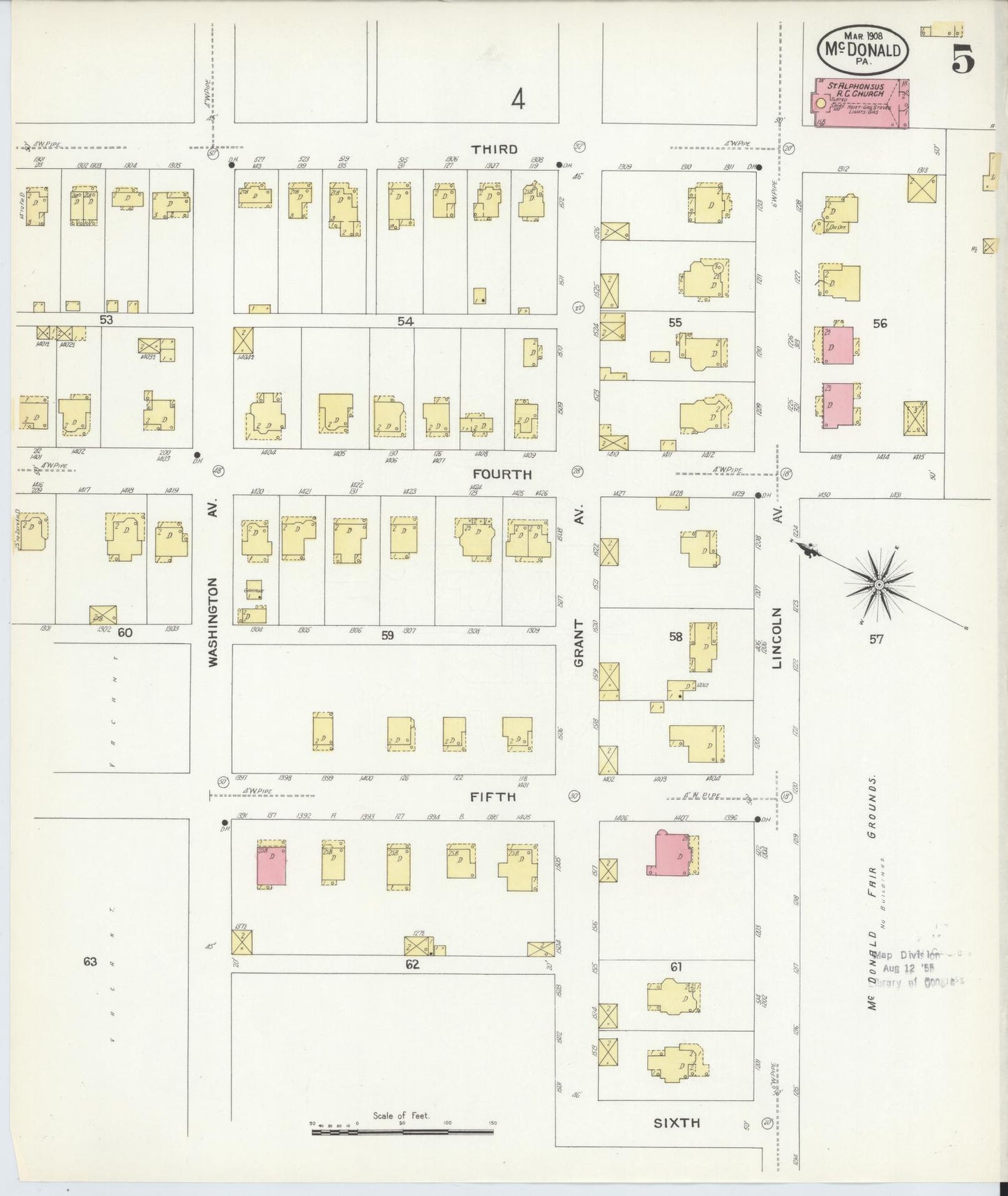 Sanborn Fire Insurance Map from McDonald, Washington County, Pennsylvania (1908), Sheet #0005 - Complete Map Set gallery image, historic Sanborn map, vintage wall art, Pennsylvania Pennsylvania