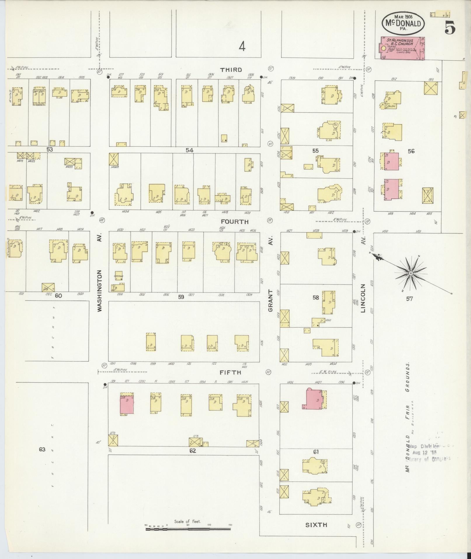 Sanborn Fire Insurance Map from McDonald, Washington County, Pennsylvania (1908), Sheet #0005 - Complete Map Set gallery image, historic Sanborn map, vintage wall art, Pennsylvania Pennsylvania
