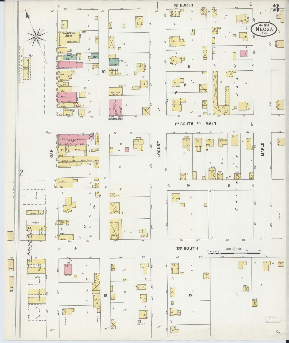 Sanborn Fire Insurance Map from Neoga, Cumberland County, Illinois (1898), Sheet #0003 - Complete Map Set gallery image, historic Sanborn map, vintage wall art, Illinois Illinois