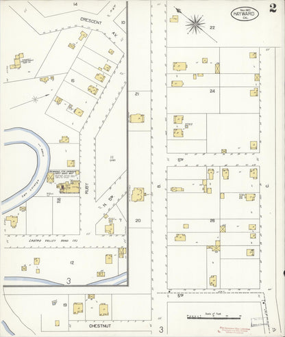 Sanborn Fire Insurance Map from Hayward, Alameda County, California (1907), Sheet #0002 - Complete Map Set gallery image, historic Sanborn map, vintage wall art, California California