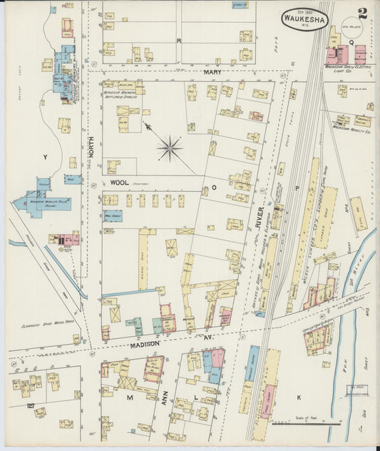 Sanborn Fire Insurance Map from Waukesha, Waukesha County, Wisconsin (1890), Sheet #0002 - Historic Sanborn Fire Insurance Map Print, vintage old map wall art, antique decor, genealogy gift, Wisconsin Wisconsin map