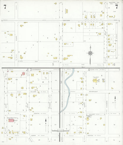 Sanborn Fire Insurance Map from Bastrop, Bastrop County, Texas (1934), Sheet #0007 - Historic Sanborn Fire Insurance Map Print, vintage old map wall art, antique decor, genealogy gift, Texas Texas map