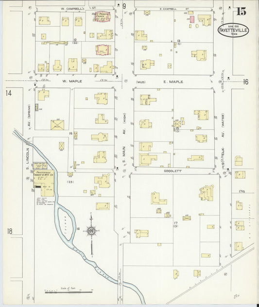 Sanborn Fire Insurance Map from Fayetteville, Lincoln County, Tennessee (1914), Sheet #0015 - Historic Sanborn Fire Insurance Map Print, vintage old map wall art, antique decor, genealogy gift, Tennessee Tennessee map