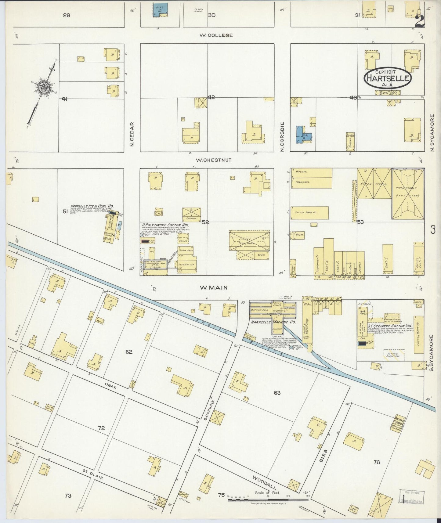 Sanborn Fire Insurance Map from Hartselle, Morgan County, Alabama (1917), Sheet #0002 - Historic Sanborn Fire Insurance Map Print, vintage old map wall art, antique decor, genealogy gift, Alabama Alabama map