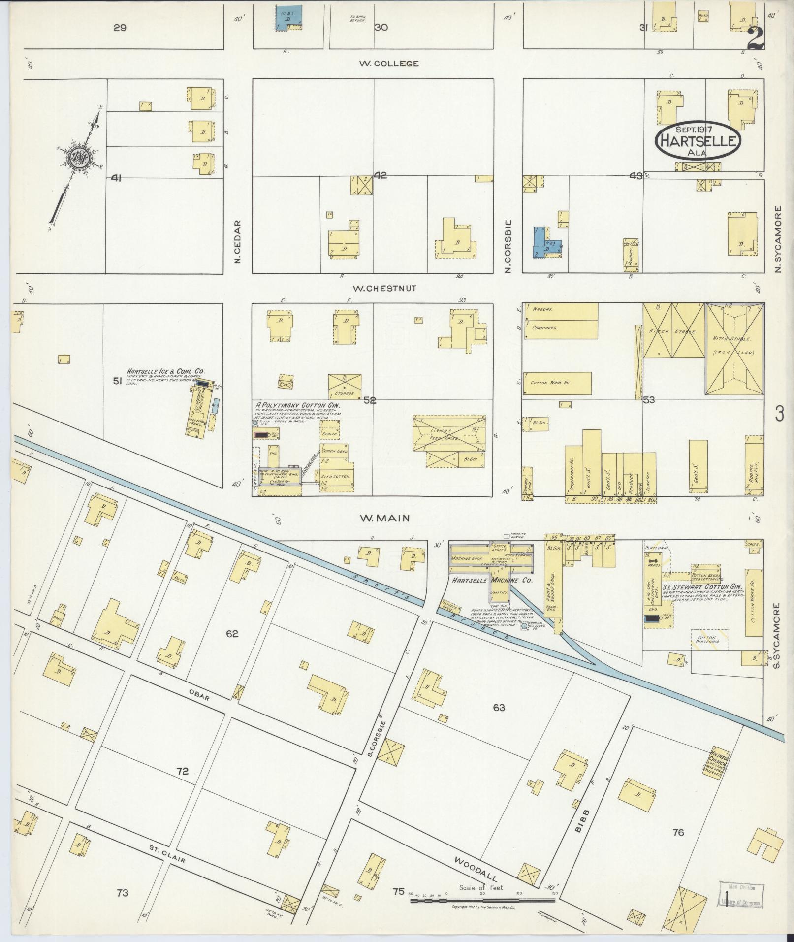 Sanborn Fire Insurance Map from Hartselle, Morgan County, Alabama (1917), Sheet #0002 - Historic Sanborn Fire Insurance Map Print, vintage old map wall art, antique decor, genealogy gift, Alabama Alabama map