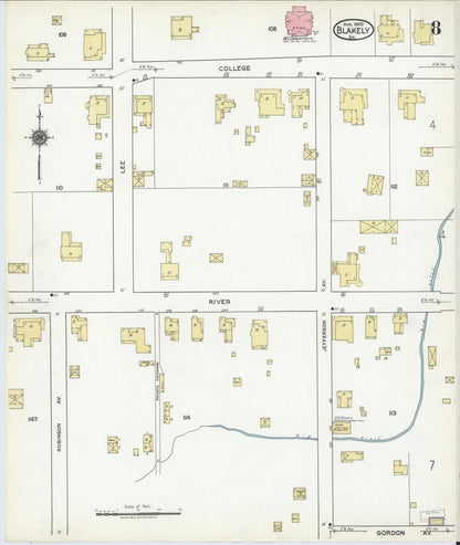 Sanborn Fire Insurance Map from Blakely, Early County, Georgia (1920), Sheet #0008 - Complete Map Set gallery image, historic Sanborn map, vintage wall art, Georgia Georgia