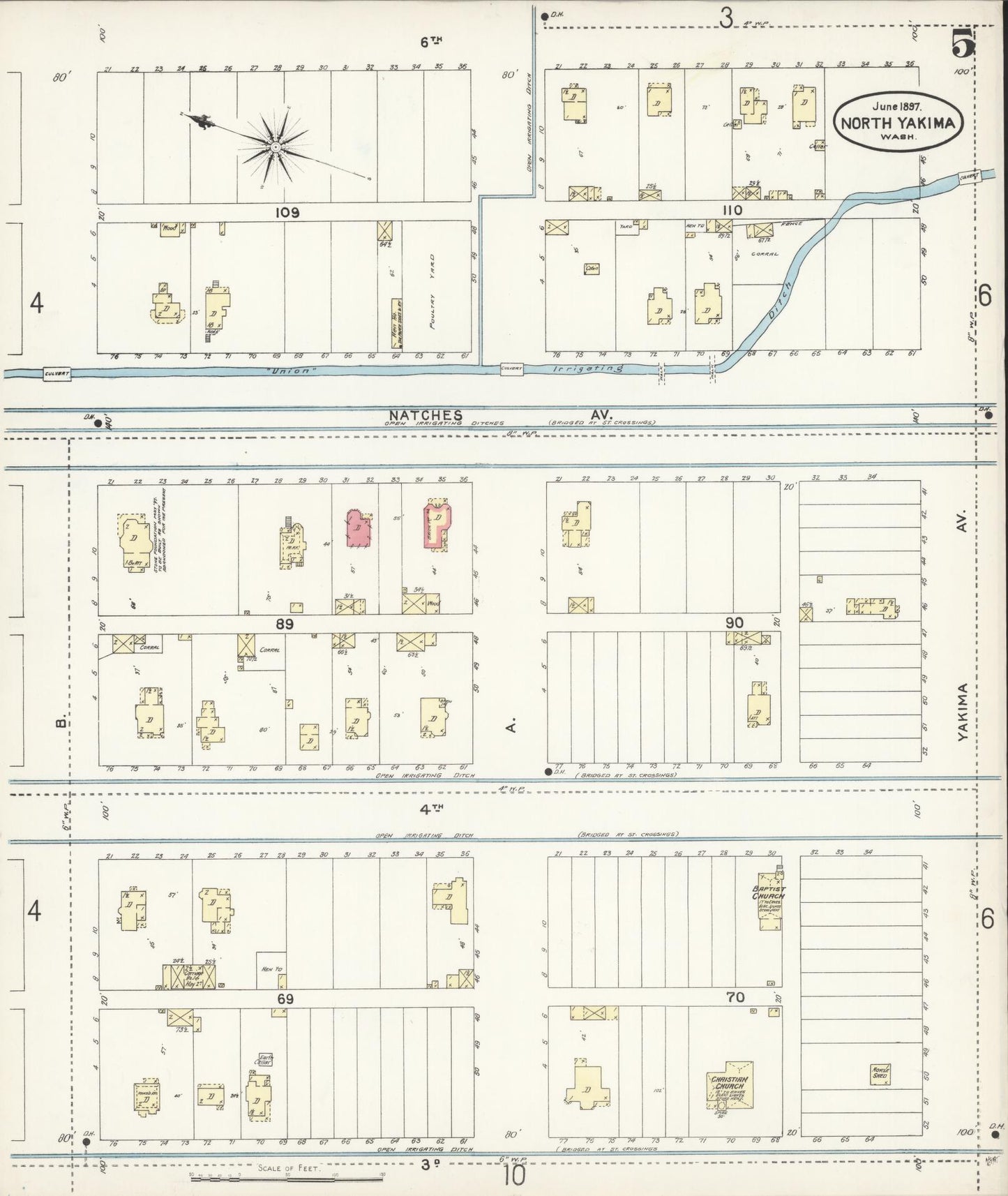 Sanborn Fire Insurance Map from North Yakima, Yakima County, Washington (1897), Sheet #0005 - Complete Map Set gallery image, historic Sanborn map, vintage wall art, Washington Washington