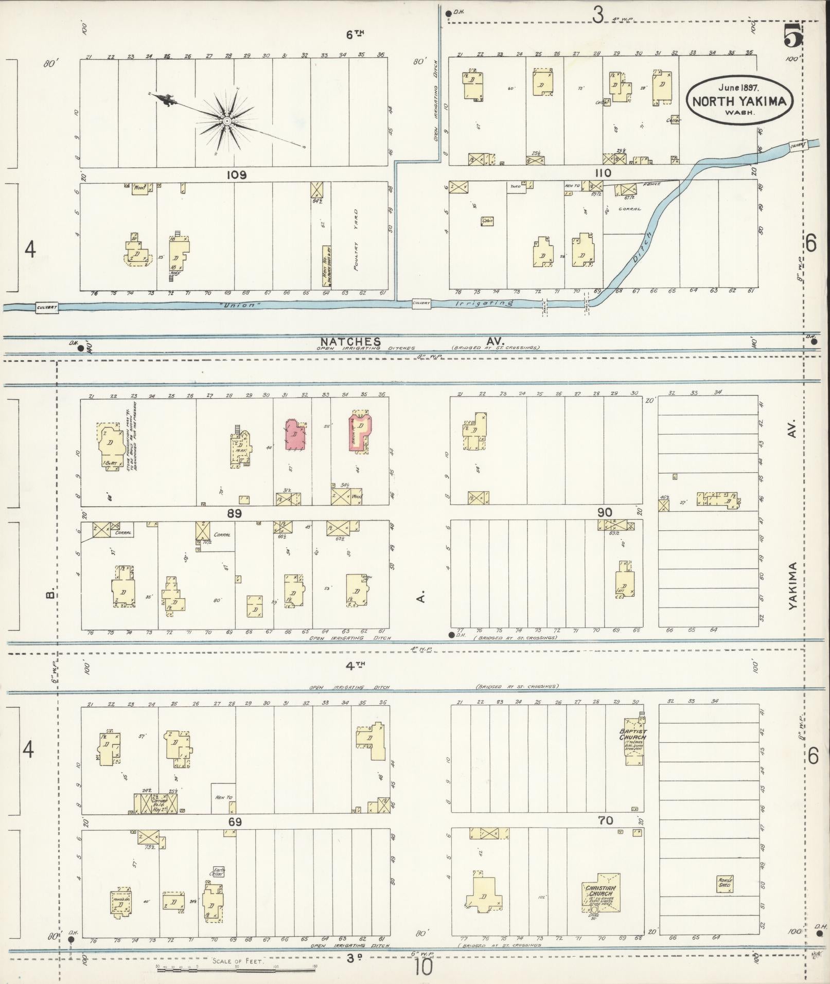 Sanborn Fire Insurance Map from North Yakima, Yakima County, Washington (1897), Sheet #0005 - Complete Map Set gallery image, historic Sanborn map, vintage wall art, Washington Washington