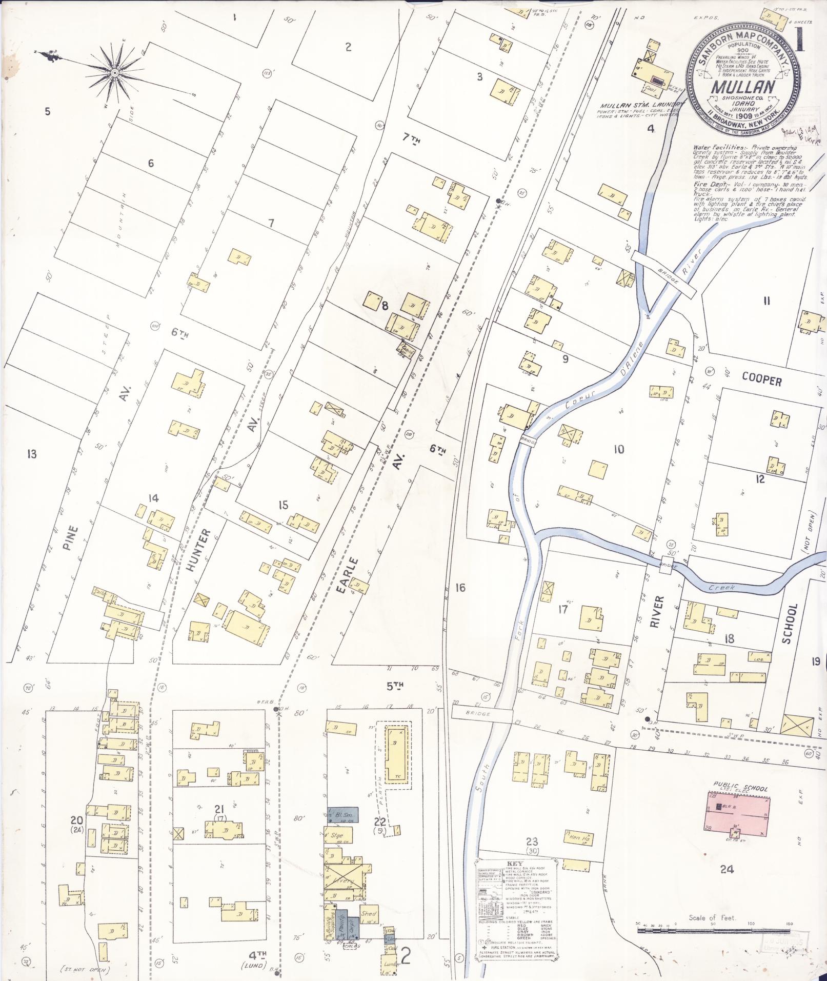 Sanborn Fire Insurance Map from Mullan, Shoshone County, Idaho (1909), Sheet #0001 - Historic Sanborn Fire Insurance Map Print, vintage old map wall art, antique decor, genealogy gift, Idaho Idaho map