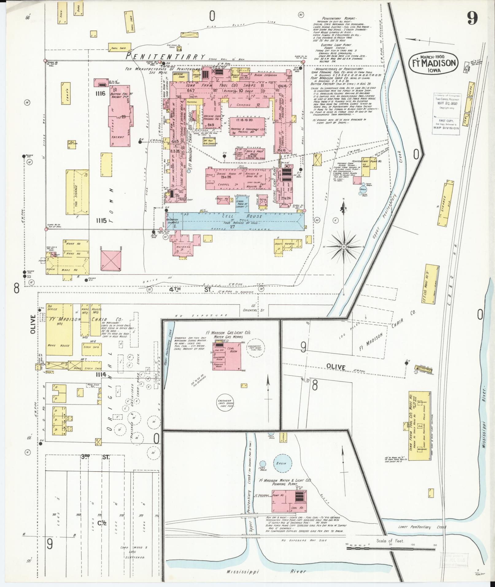 Sanborn Fire Insurance Map from Fort Madison, Lee County, Iowa (1900), Sheet #0009 - Historic Sanborn Fire Insurance Map Print, vintage old map wall art