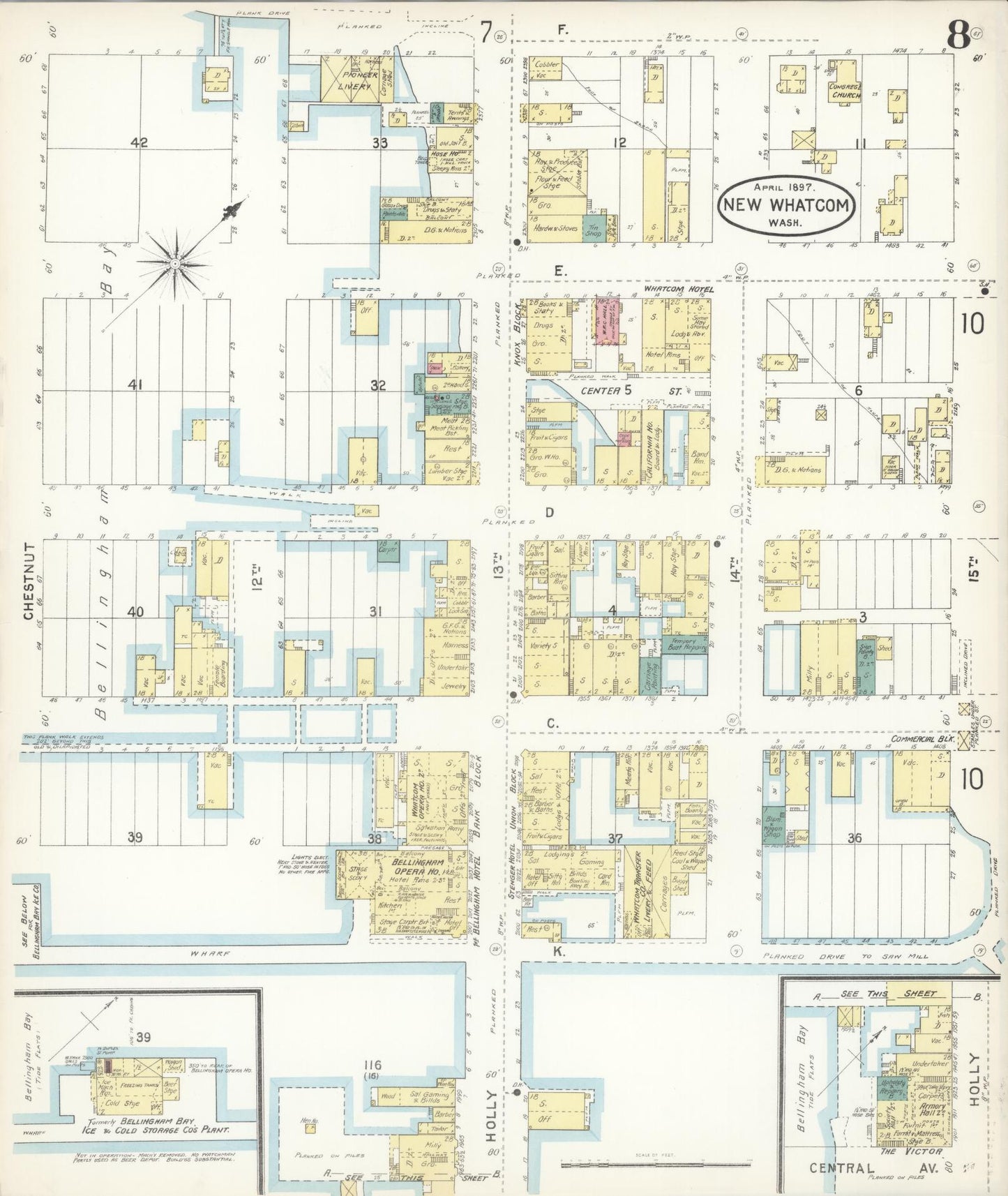 Sanborn Fire Insurance Map from New Whatcom, Whatcom County, Washington (1897), Sheet #0008 - Historic Sanborn Fire Insurance Map Print, vintage old map wall art, antique decor, genealogy gift, Washington Washington map