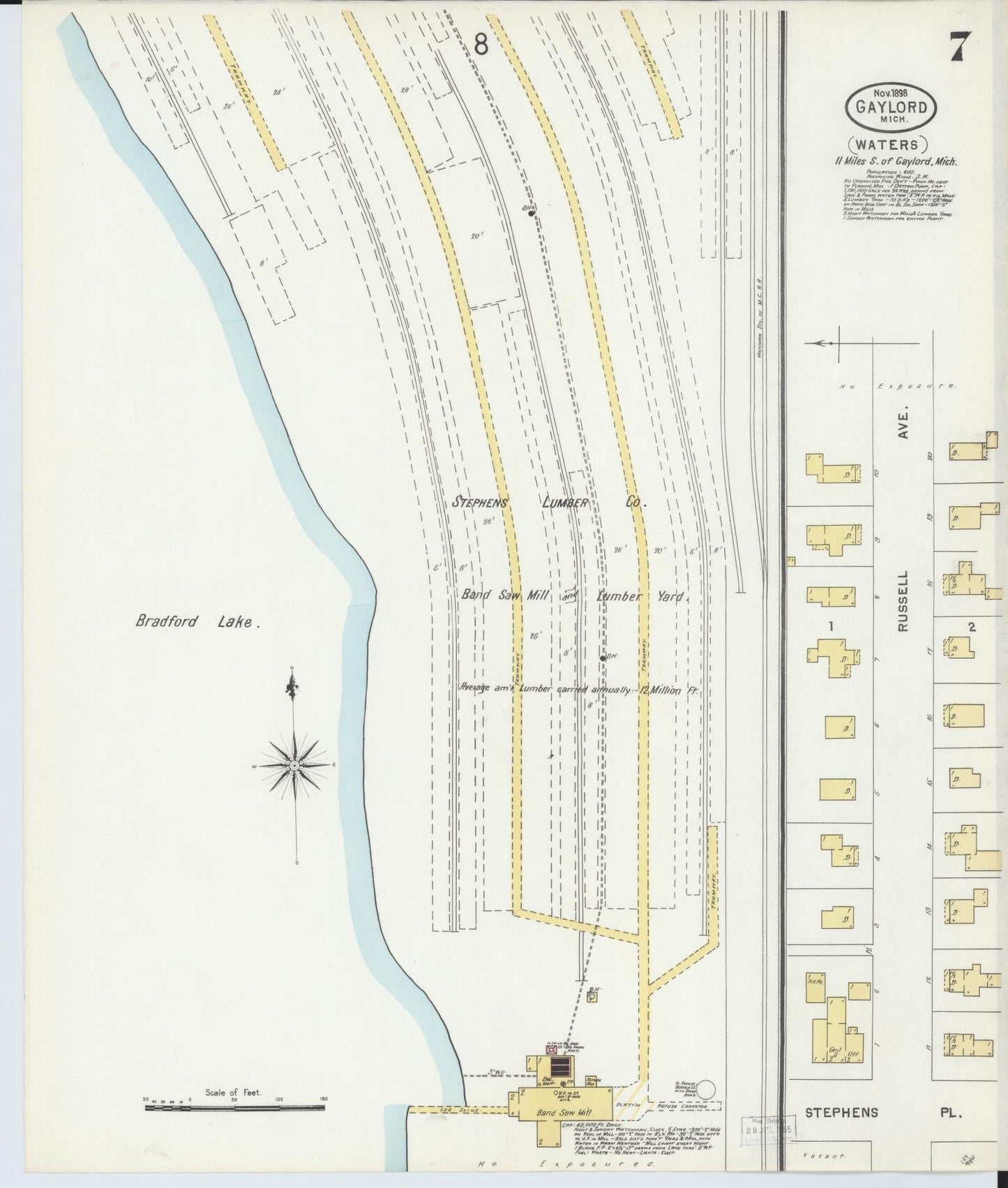 Sanborn Fire Insurance Map from Gaylord, Otsego County, Michigan (1898), Sheet #0007 - Complete Map Set gallery image, historic Sanborn map, vintage wall art, Michigan Michigan