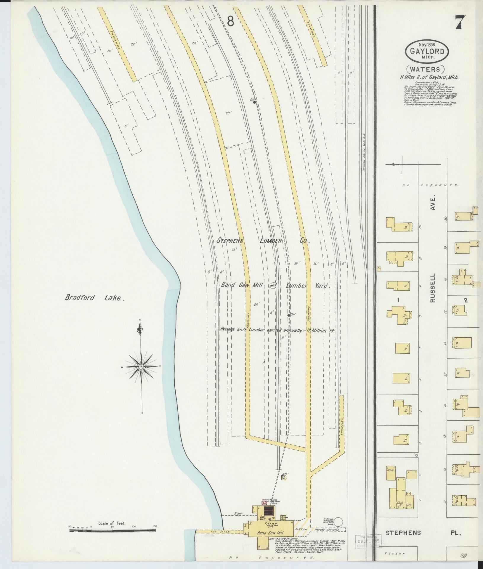 Sanborn Fire Insurance Map from Gaylord, Otsego County, Michigan (1898), Sheet #0007 - Complete Map Set gallery image, historic Sanborn map, vintage wall art, Michigan Michigan