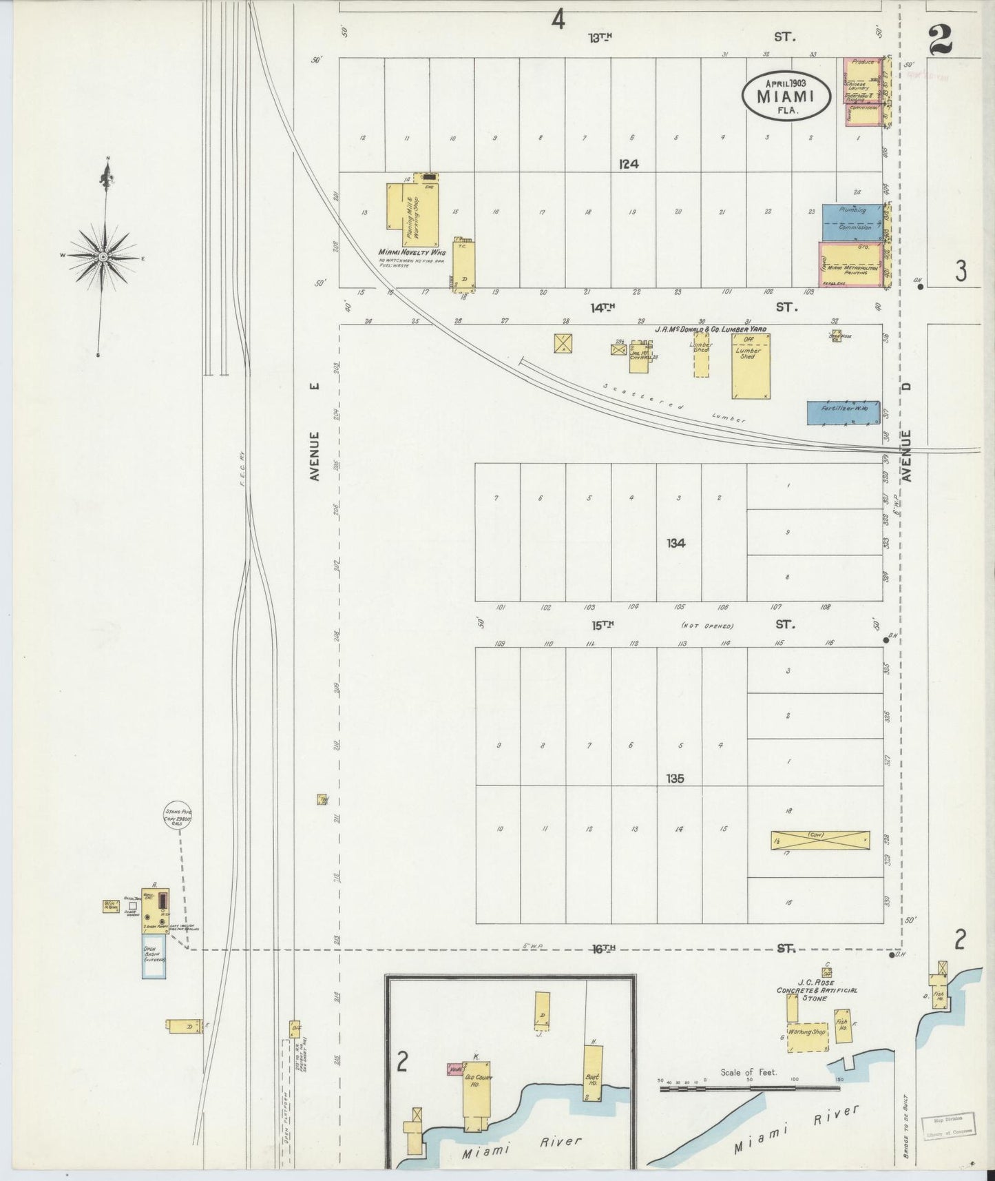 Sanborn Fire Insurance Map from Miami, Dade County, Florida (1903), Sheet #0002 - Complete Map Set gallery image, historic Sanborn map, vintage wall art, Florida Florida