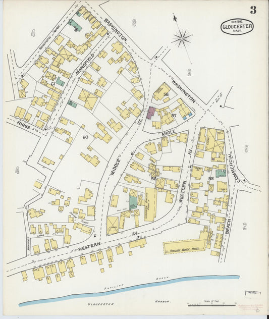 Sanborn Fire Insurance Map from Gloucester, Essex County, Massachusetts (1892), Sheet #0003 - Historic Sanborn Fire Insurance Map Print, vintage old map wall art, antique decor, genealogy gift, Massachusetts Massachusetts map
