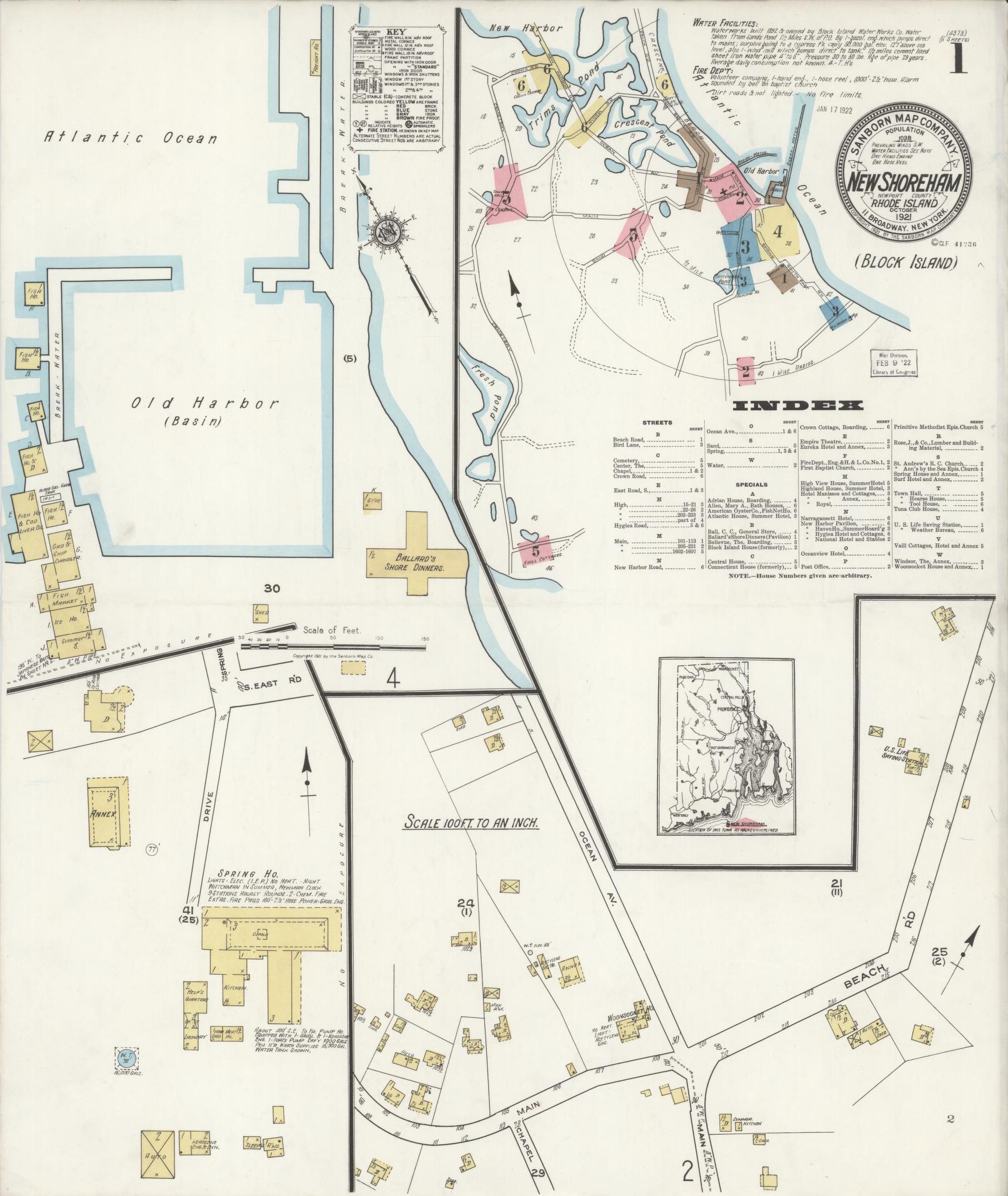 Sanborn Fire Insurance Map from New Shoreham, Newport County, Rhode Island. (1921) – Historic Sanborn Fire Insurance Map Print