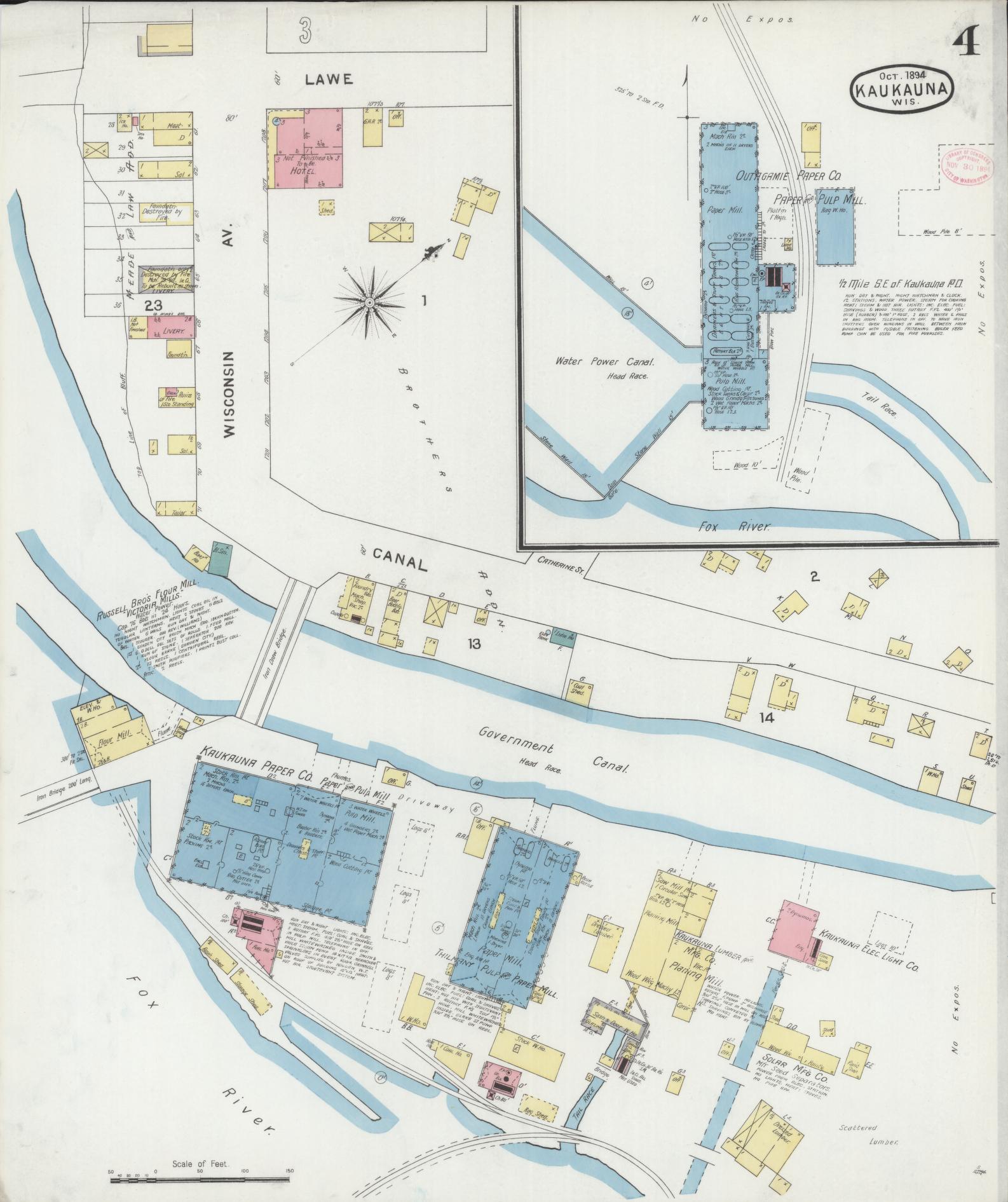 Sanborn Fire Insurance Map from Kaukauna, Outagamie County, Wisconsin (1894), Sheet #0004 - Complete Map Set gallery image, historic Sanborn map, vintage wall art, Wisconsin Wisconsin