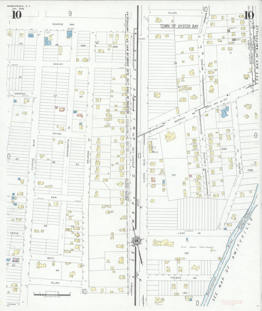 Sanborn Fire Insurance Map from Massapequa, Nassau County, New York (1948), Sheet #0010 - Historic Sanborn Fire Insurance Map Print, vintage old map wall art, antique decor, genealogy gift, New York New York map