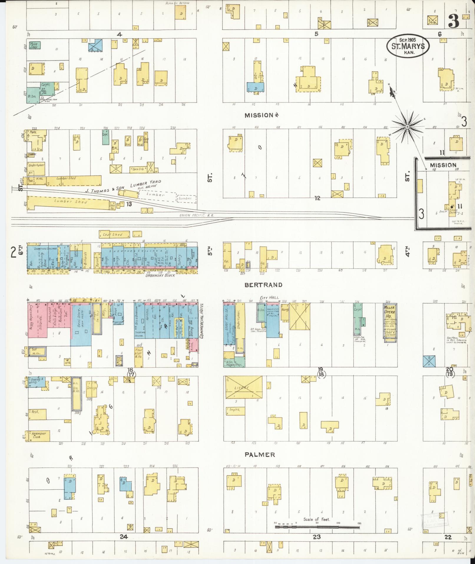 Sanborn Fire Insurance Map from Saint Marys, Pottawatomie County, Kansas (1905), Sheet #0003 - Complete Map Set gallery image, historic Sanborn map, vintage wall art, Kansas Kansas