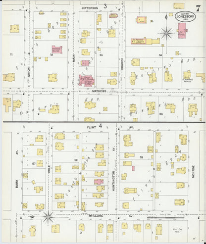 Sanborn Fire Insurance Map from Jonesboro, Craighead County, Arkansas (1901), Sheet #0007 - Complete Map Set gallery image, historic Sanborn map, vintage wall art, Arkansas Arkansas