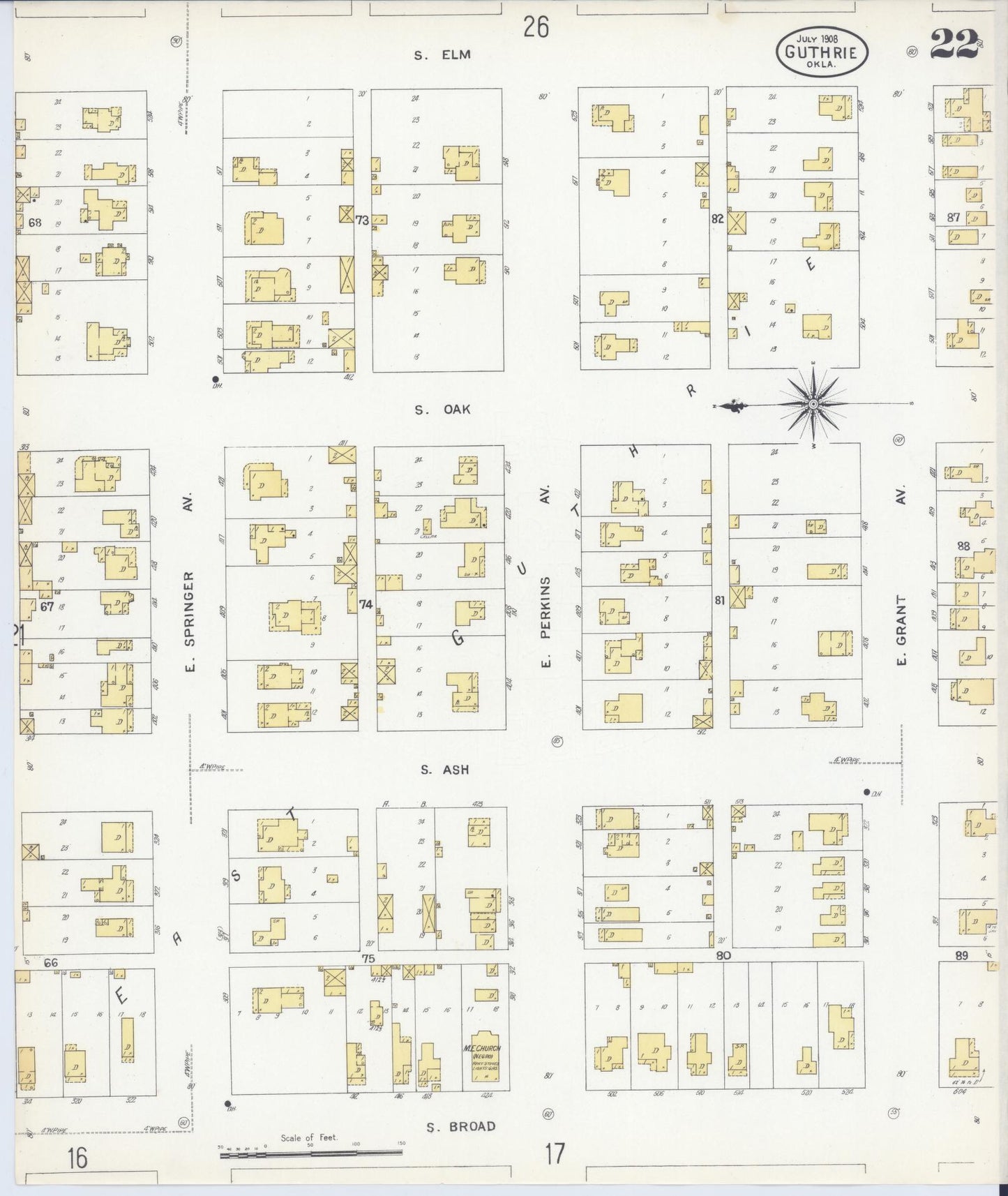 Sanborn Fire Insurance Map from Guthrie, Logan County, Oklahoma (1908), Sheet #0022 - Historic Sanborn Fire Insurance Map Print, vintage old map wall art, antique decor, genealogy gift, Oklahoma Oklahoma map