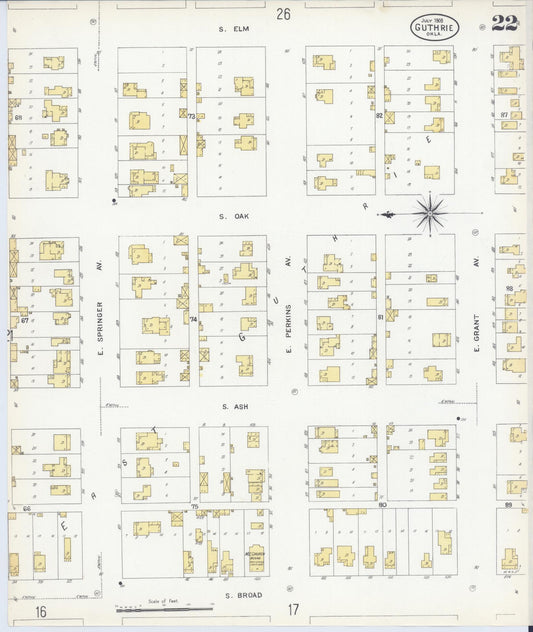 Sanborn Fire Insurance Map from Guthrie, Logan County, Oklahoma (1908), Sheet #0022 - Historic Sanborn Fire Insurance Map Print, vintage old map wall art, antique decor, genealogy gift, Oklahoma Oklahoma map