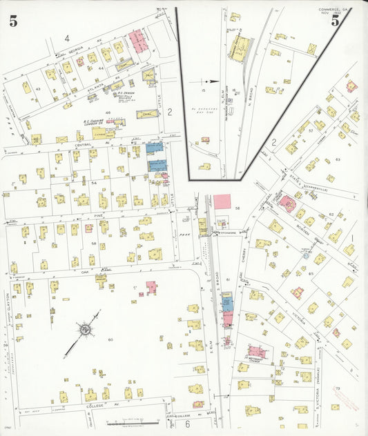 Sanborn Fire Insurance Map from Commerce, Jackson County, Georgia (1932), Sheet #0005 - Historic Sanborn Fire Insurance Map Print, vintage old map wall art, antique decor, genealogy gift, Georgia Georgia map