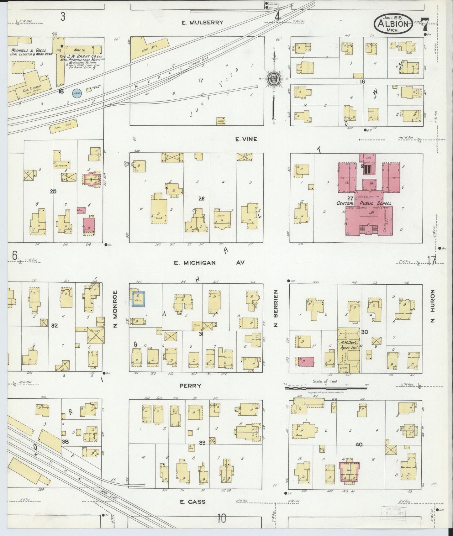 Sanborn Fire Insurance Map from Albion, Calhoun County, Michigan (1918), Sheet #0007 - Complete Map Set gallery image, historic Sanborn map, vintage wall art, Michigan Michigan