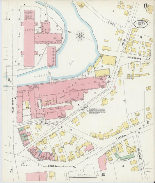 Sanborn Fire Insurance Map from Dover, Strafford County, New Hampshire (1898), Sheet #0009 - Historic Sanborn Fire Insurance Map Print, vintage old map wall art, antique decor, genealogy gift, New Hampshire New Hampshire map