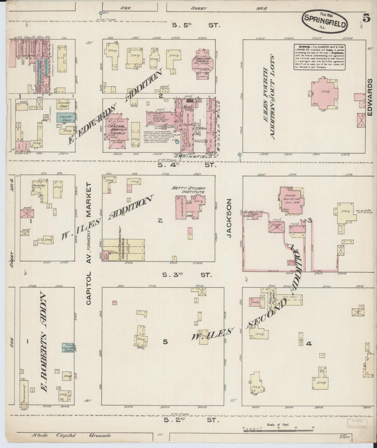 Sanborn Fire Insurance Map from Springfield, Sangamon County, Illinois (1884), Sheet #0005 - Complete Map Set gallery image, historic Sanborn map, vintage wall art, Illinois Illinois