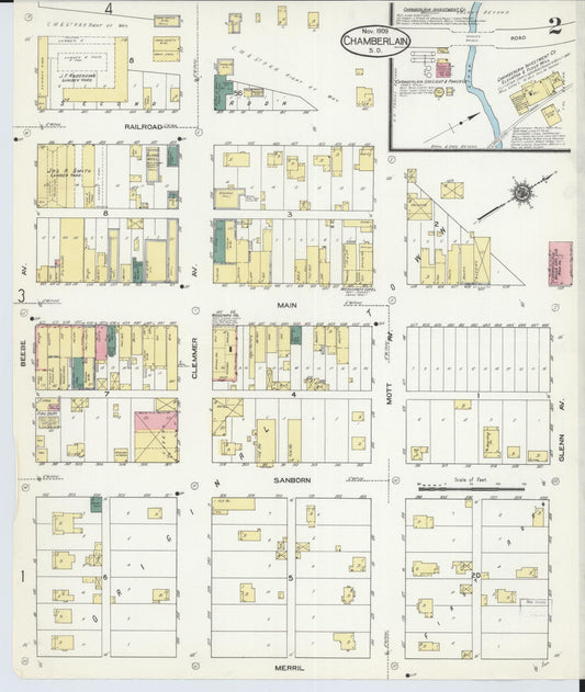 Sanborn Fire Insurance Map from Chamberlain, Brule County, South Dakota (1909), Sheet #0002 - Historic Sanborn Fire Insurance Map Print, vintage old map wall art, antique decor, genealogy gift, South Dakota South Dakota map